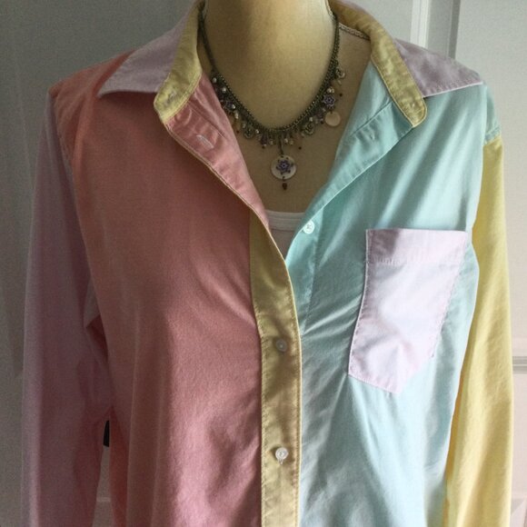 Lands End Colorblock Oxford Pastel Button Down Shirt - Picture 1 of 7